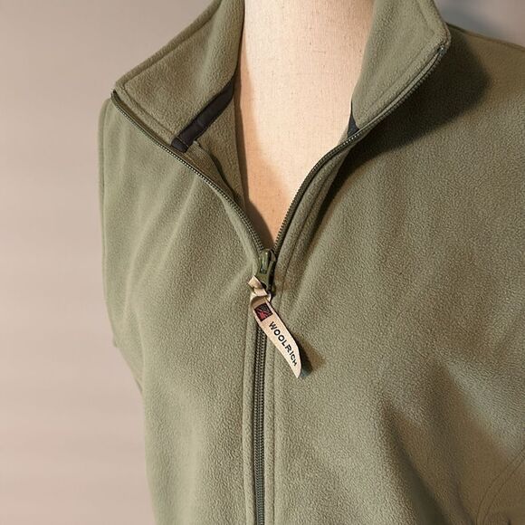 Sz L Woolrich fleece vest sage green full zip pockets - Picture 2 of 9